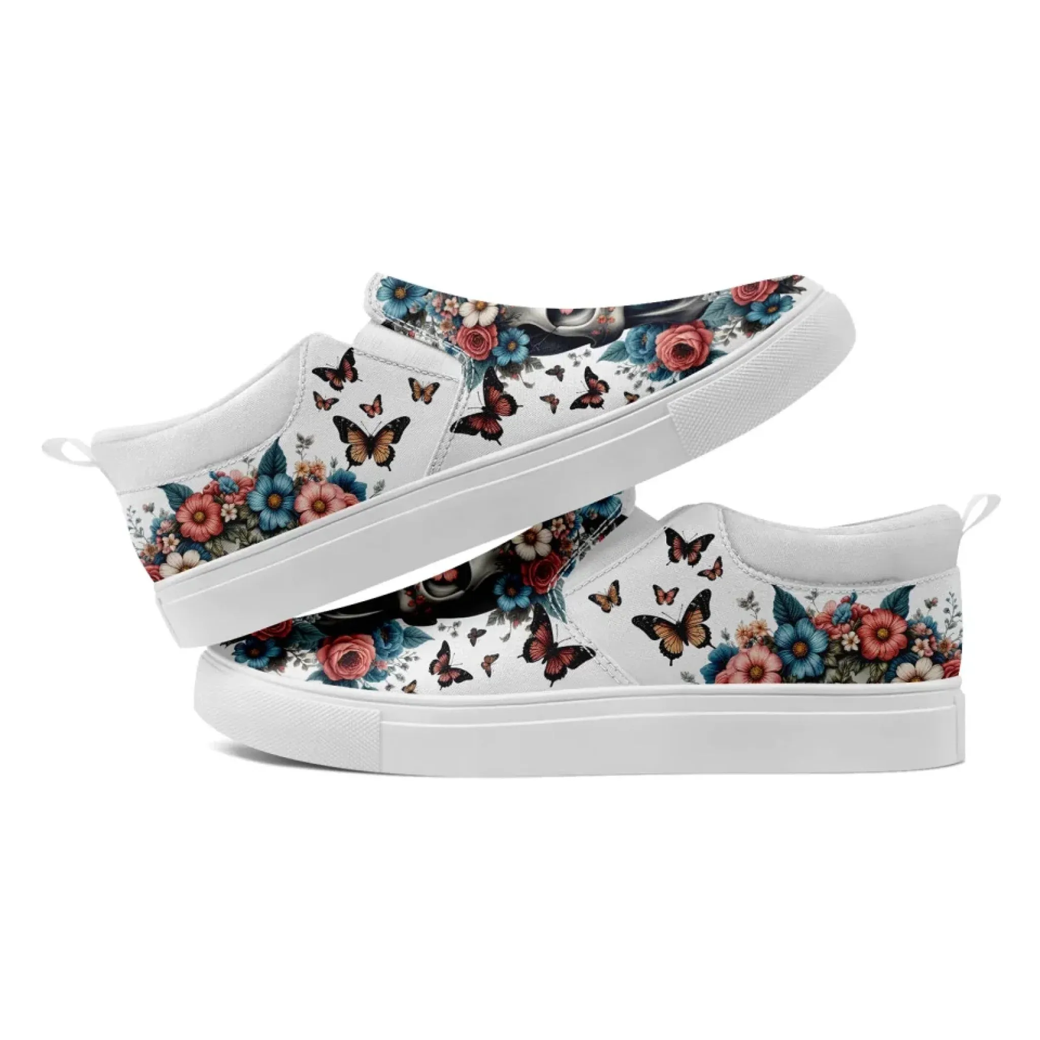 Personalized Gothic Sneakers, Custom Canvas Skull Slip On Shoes, Unisex Shoes
