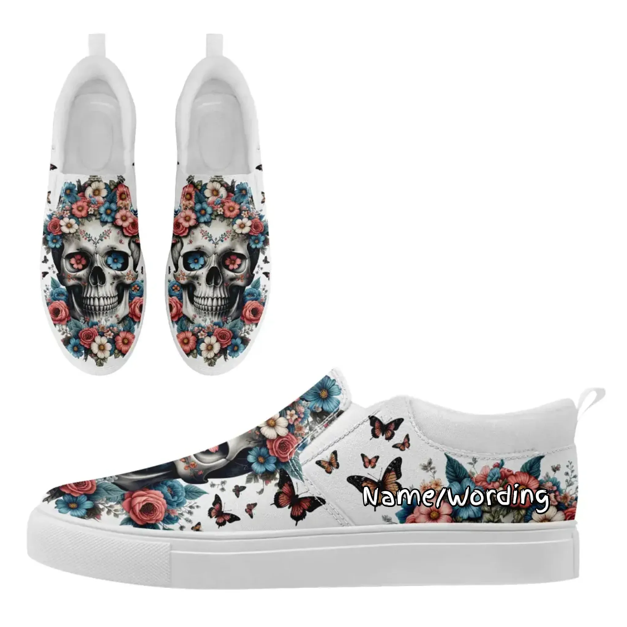 Personalized Gothic Sneakers, Custom Canvas Skull Slip On Shoes, Unisex Shoes