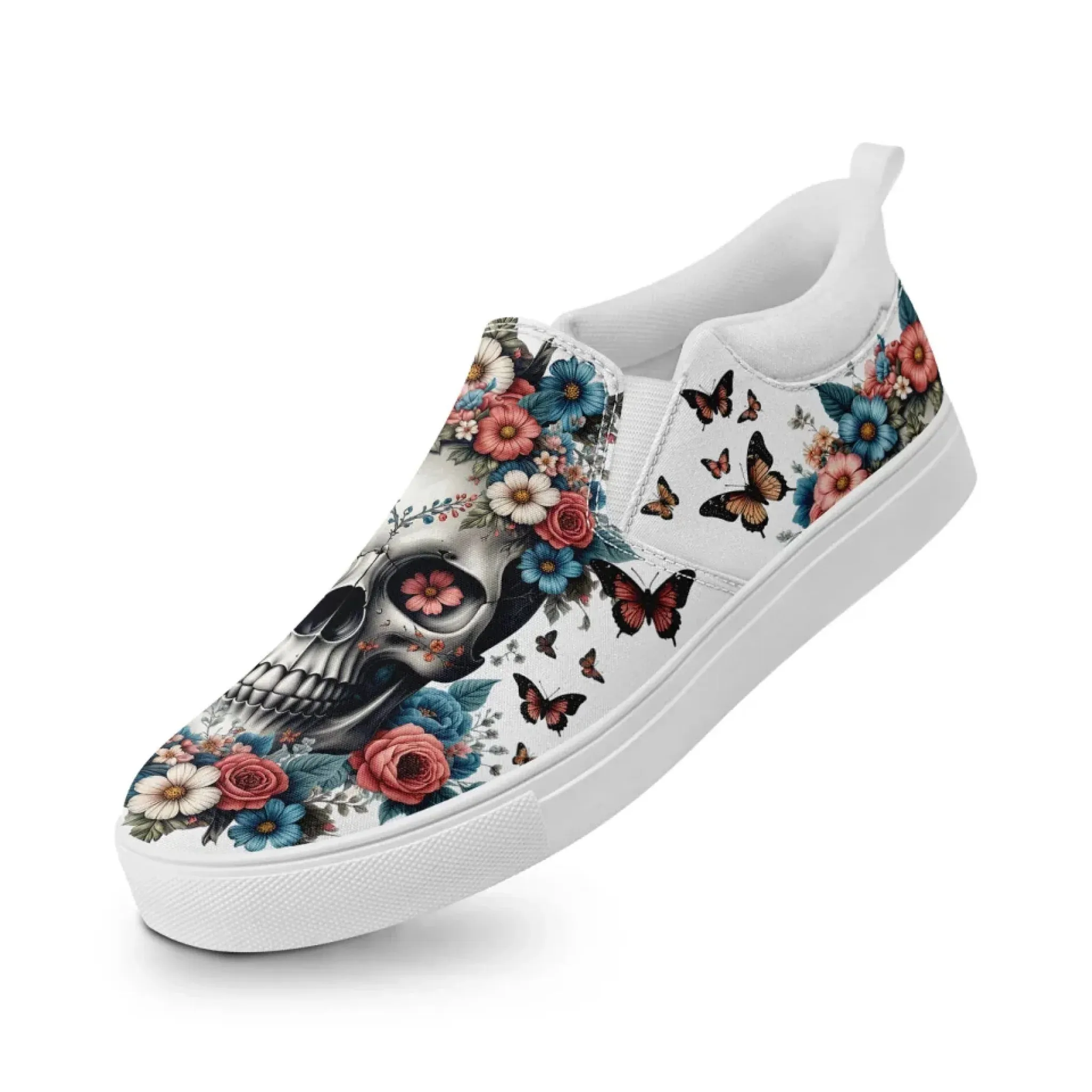 Personalized Gothic Sneakers, Custom Canvas Skull Slip On Shoes, Unisex Shoes