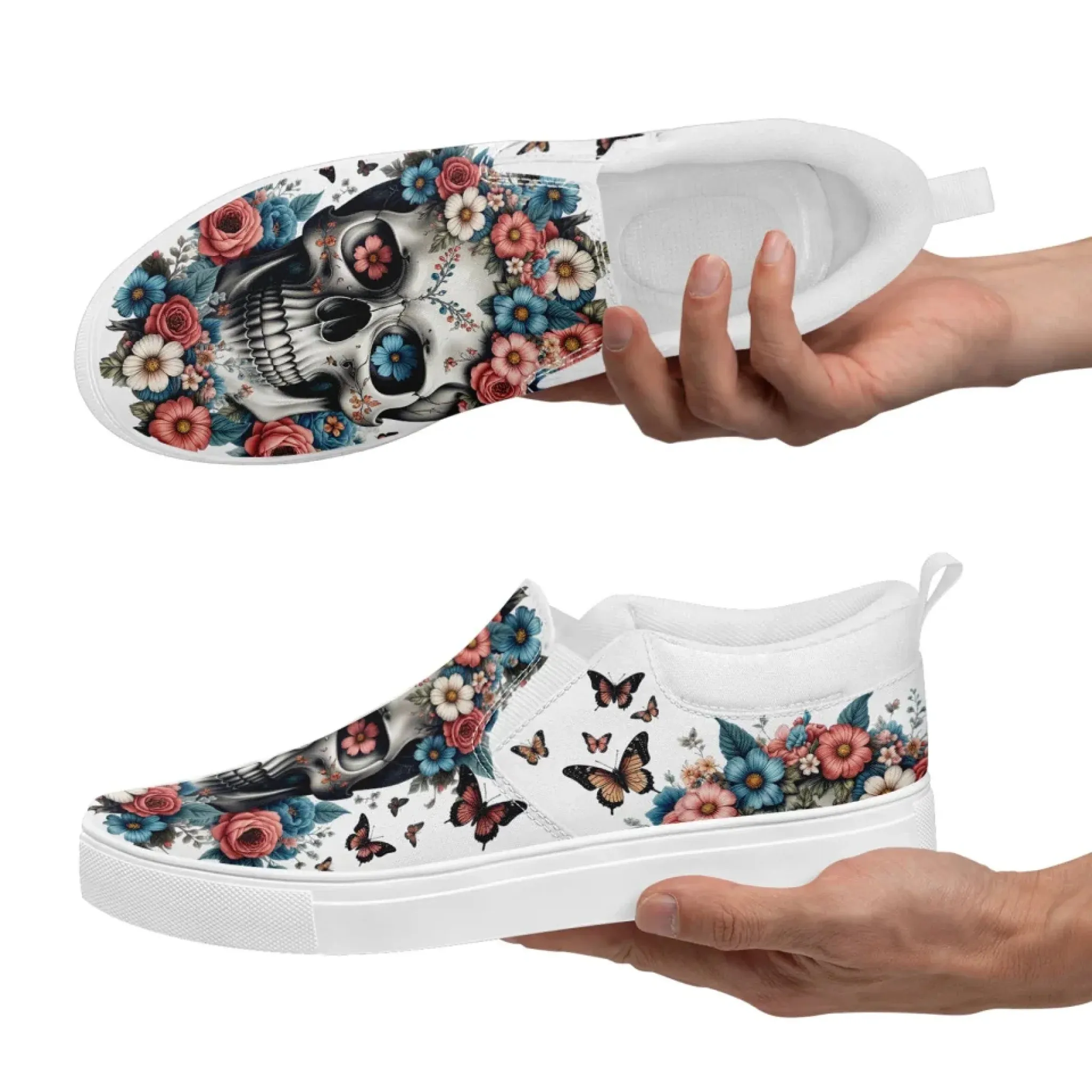 Personalized Gothic Sneakers, Custom Canvas Skull Slip On Shoes, Unisex Shoes