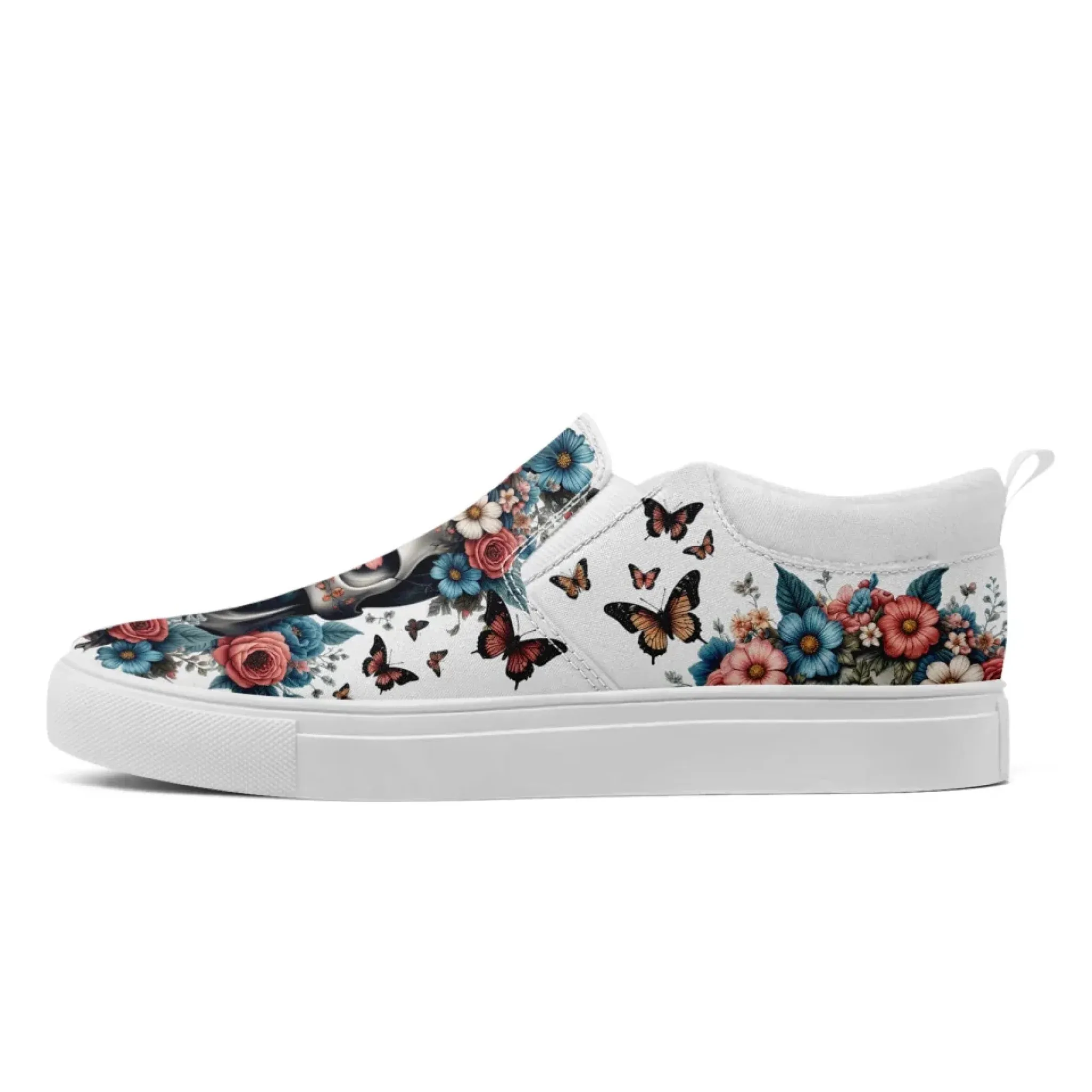 Personalized Gothic Sneakers, Custom Canvas Skull Slip On Shoes, Unisex Shoes