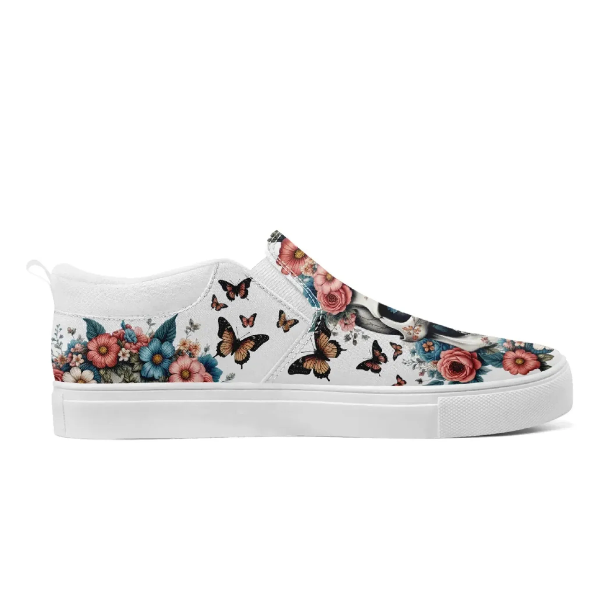 Personalized Gothic Sneakers, Custom Canvas Skull Slip On Shoes, Unisex Shoes