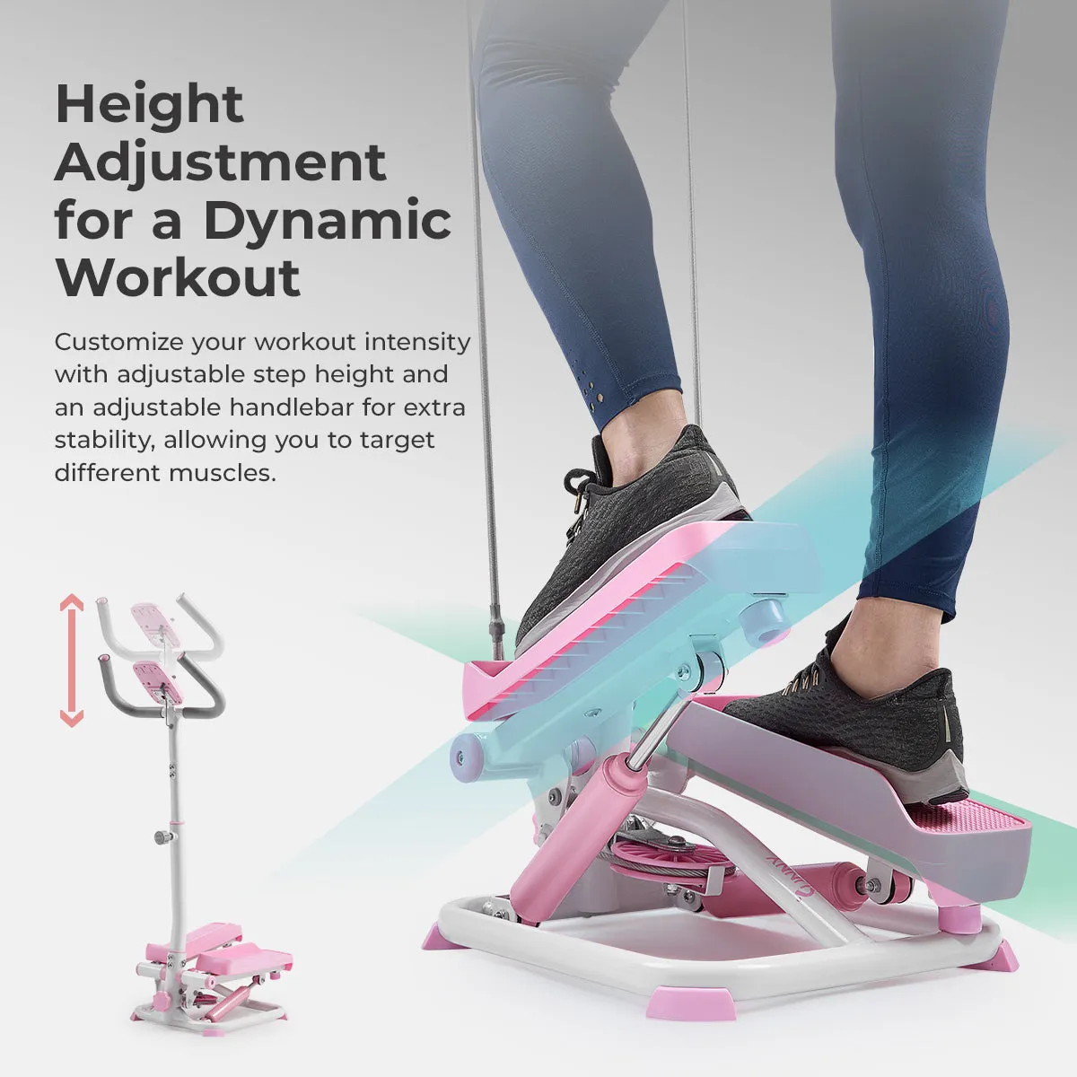 Pink Smart Advanced Stair Exercise Stepper with Handlebar and Resistance Bands