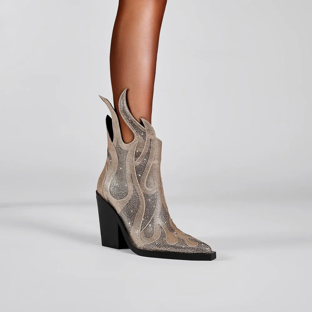 RAIKI Diamante Block Heel Ankle Boots