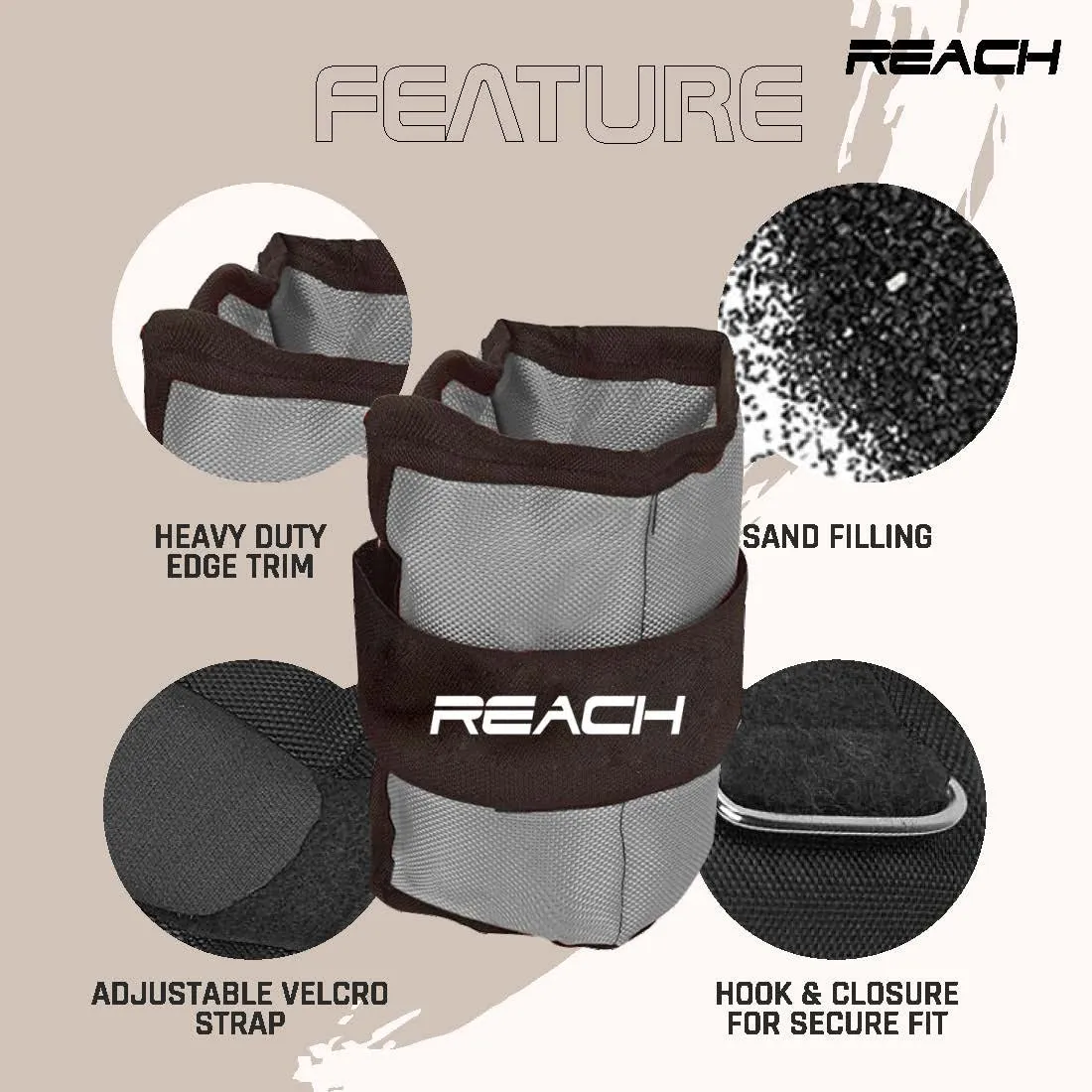 Reach Ankle & Wrist Weight Bands 2 Kg X 2 Grey | Weights For Arms & Legs | Adjustable Gym Weights For Fitness Walking Running Jogging Exercise Gym Workout | For Men & Women | 12 Months Warranty
