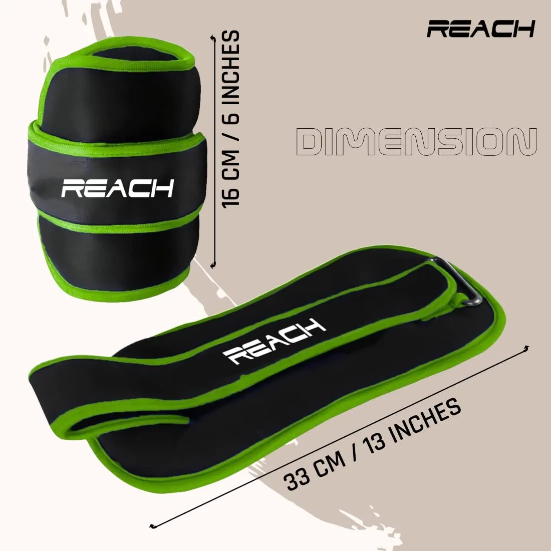 Reach Premium Ankle & Wrist Weight Bands 2 Kg X 2 Green | Weights For Arms & Legs | Adjustable Gym Weights For Fitness Walking Running Jogging Exercise | Men & Women | 12 Months Warranty