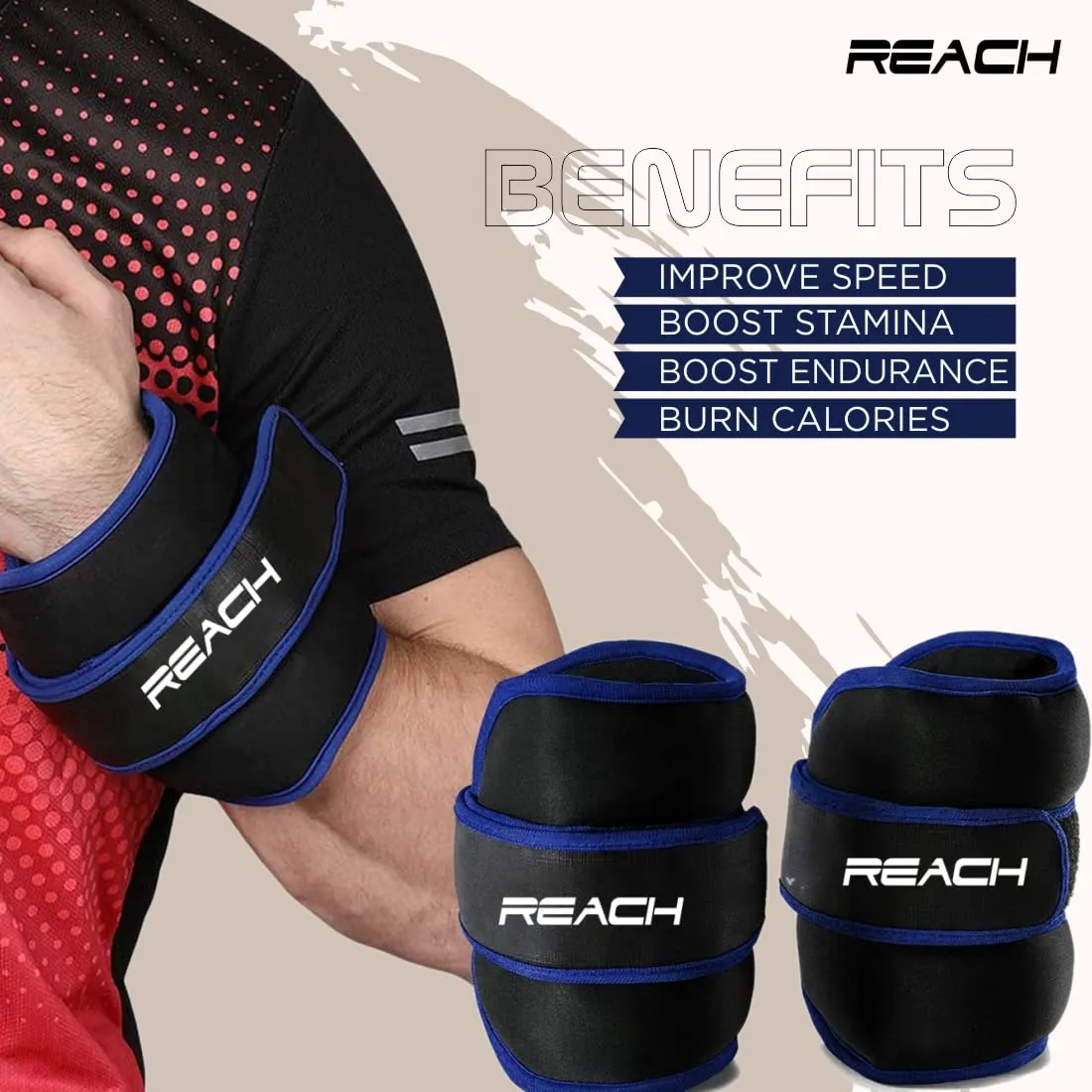 Reach Premium Ankle & Wrist Weight Bands 2 Kg X 2 Grey | Weights For Arms & Legs | Adjustable Gym Weights For Fitness Walking Running Jogging Exercise | Men & Women | 12 Months Warranty