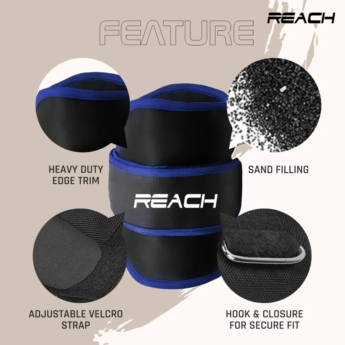 Reach Premium Ankle & Wrist Weight Bands 2 Kg X 2 Grey | Weights For Arms & Legs | Adjustable Gym Weights For Fitness Walking Running Jogging Exercise | Men & Women | 12 Months Warranty