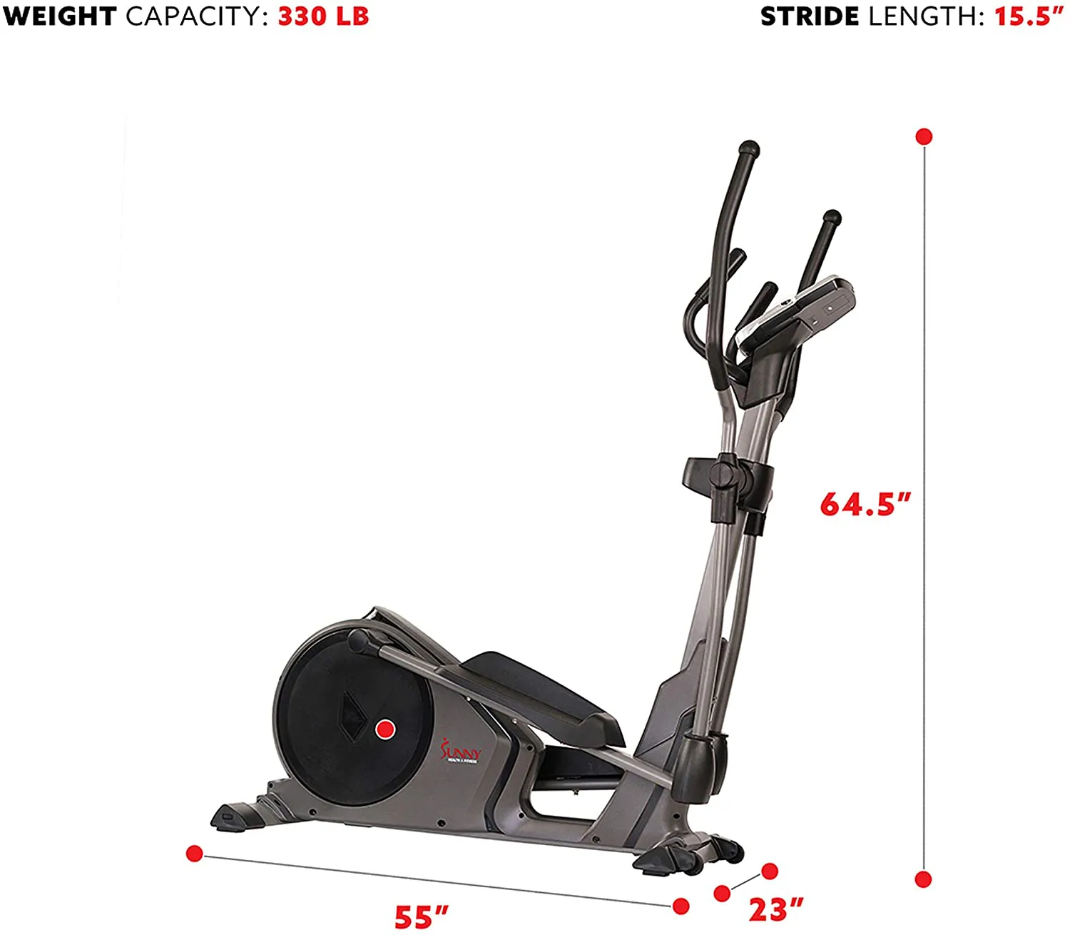 Sunny Health & Fitness Advanced Programmed Elliptical Machine Trainer with Electromagnetic Resistance