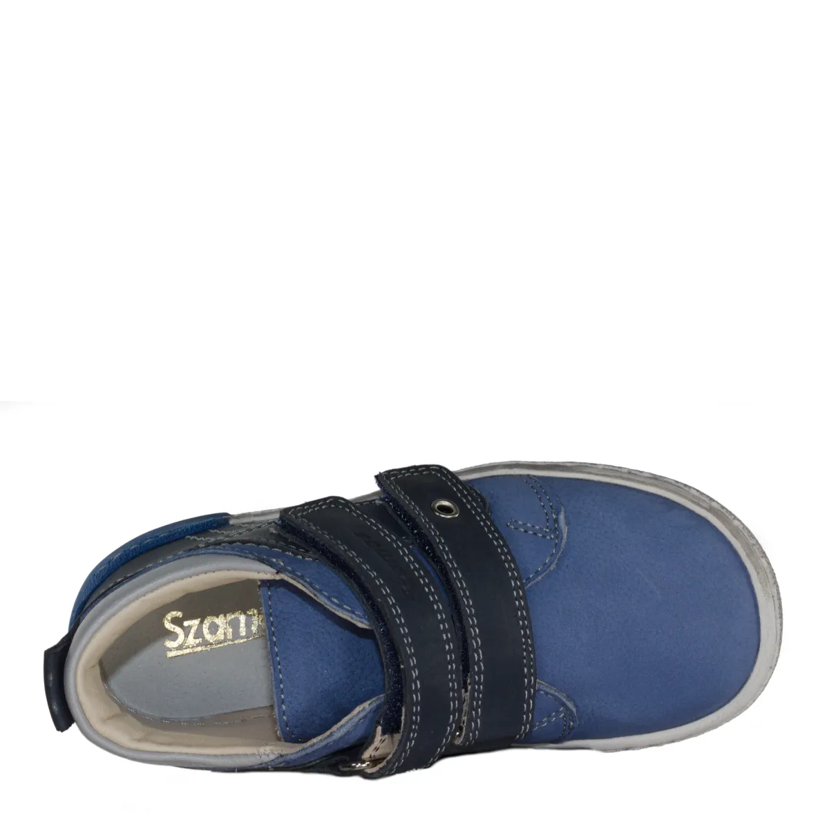 Szamos kid boy sneakers light blue with navy blue velcro straps toddler/little kid/big kid size