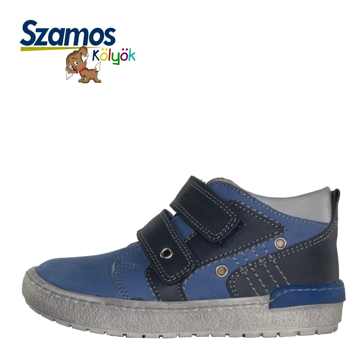 Szamos kid boy sneakers light blue with navy blue velcro straps toddler/little kid/big kid size