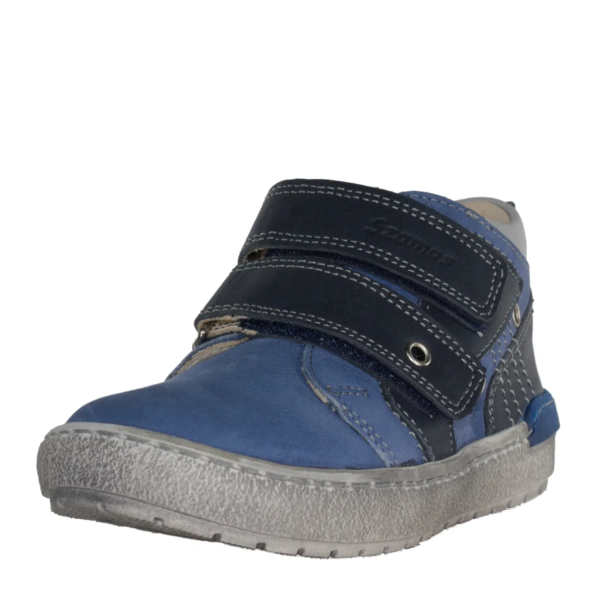 Szamos kid boy sneakers light blue with navy blue velcro straps toddler/little kid/big kid size