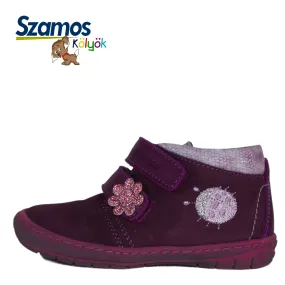 Szamos kid girl sneakers burgundy color with ladybug and flower decor and double velcro straps toddler size