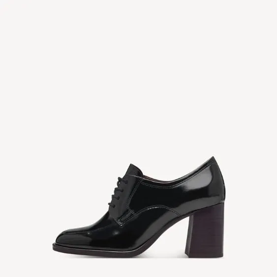 Tamaris Black Brush Lace-up Block Heeled Shoe