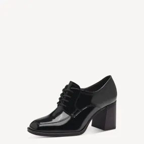Tamaris Black Brush Lace-up Block Heeled Shoe