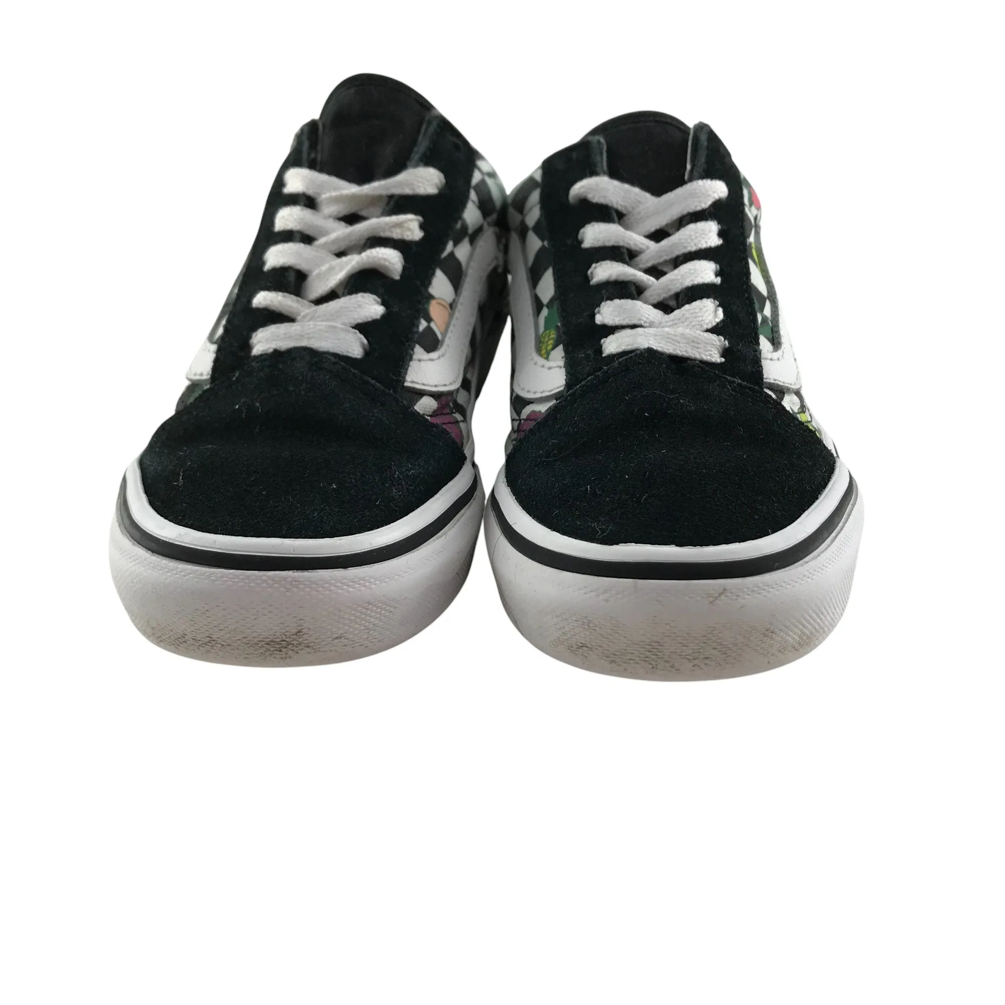 Vans Trainers Shoe Size 2 Black and White Checked With Fruit Graphics