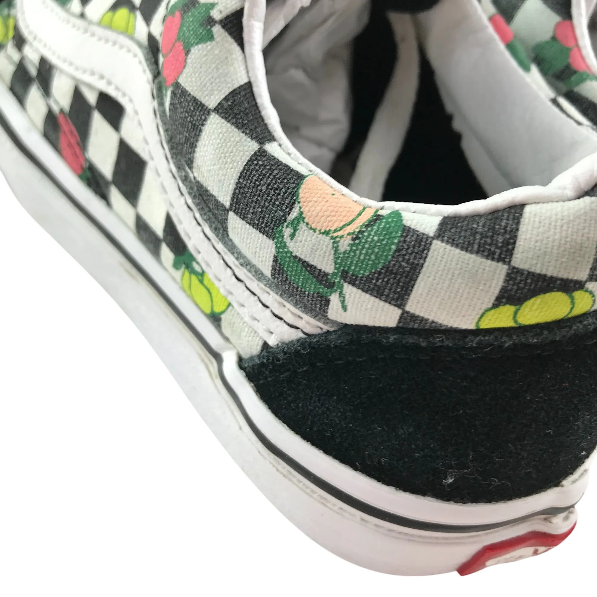 Vans Trainers Shoe Size 2 Black and White Checked With Fruit Graphics