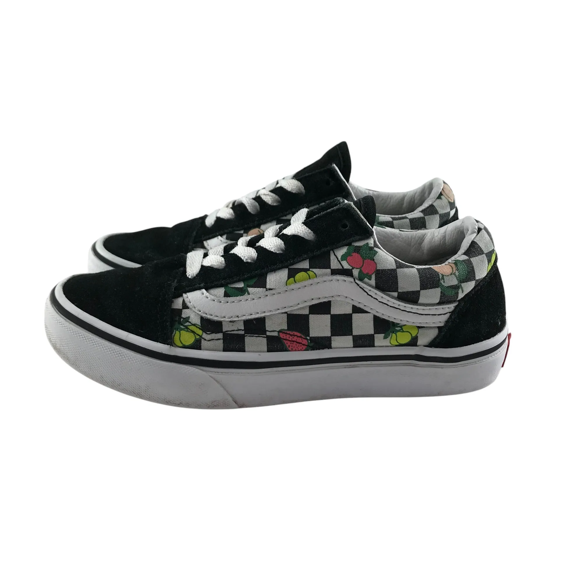 Vans Trainers Shoe Size 2 Black and White Checked With Fruit Graphics