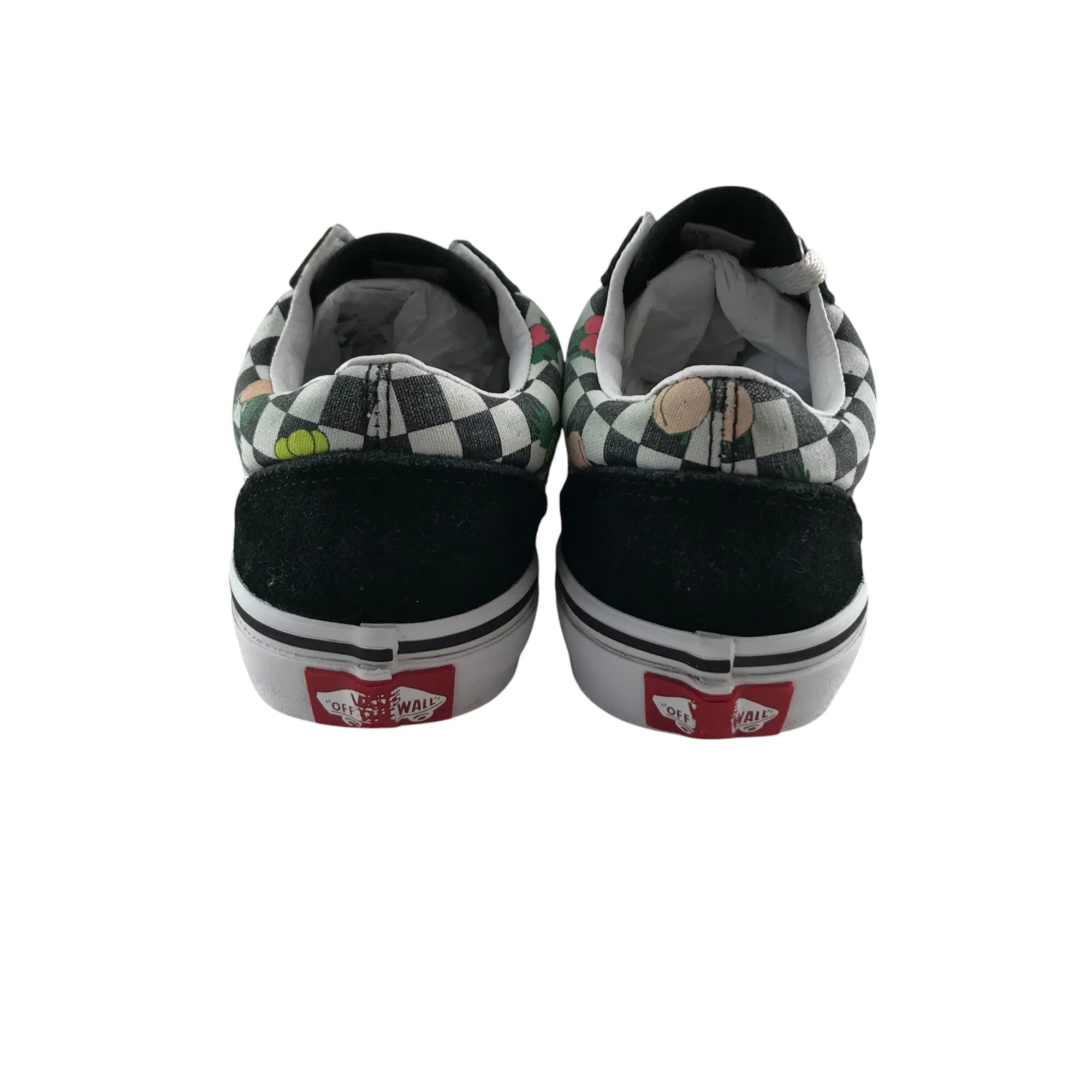 Vans Trainers Shoe Size 2 Black and White Checked With Fruit Graphics