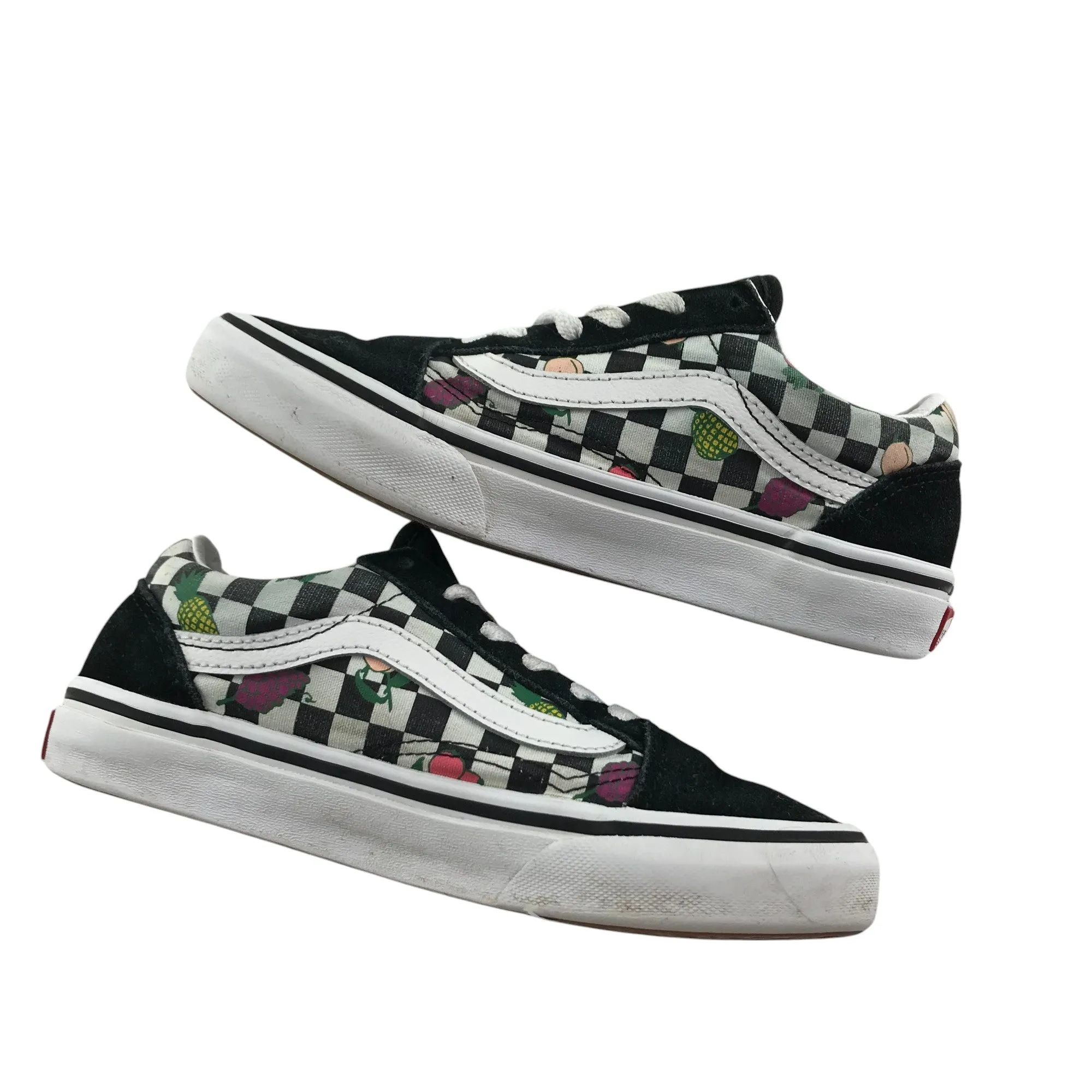 Vans Trainers Shoe Size 2 Black and White Checked With Fruit Graphics