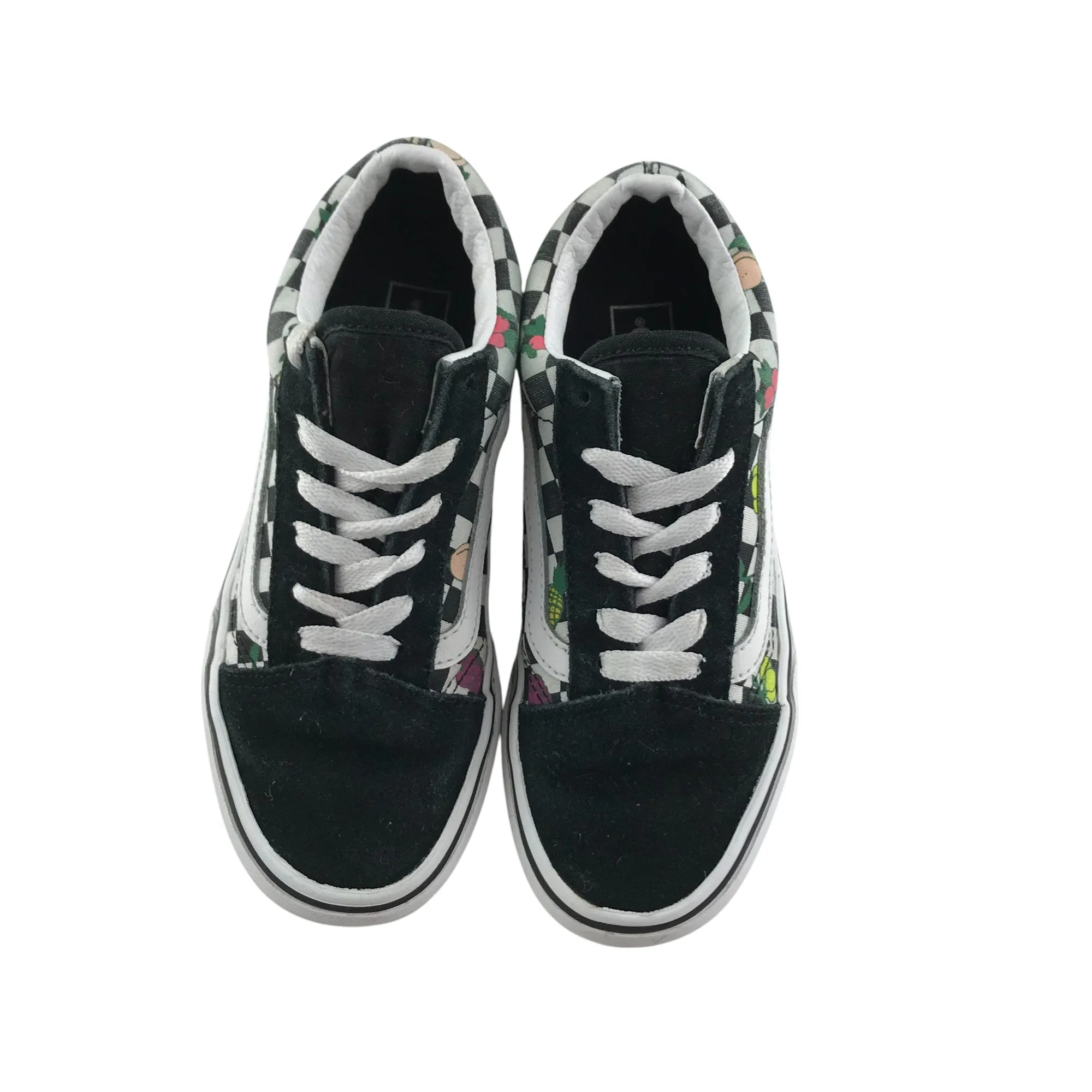 Vans Trainers Shoe Size 2 Black and White Checked With Fruit Graphics