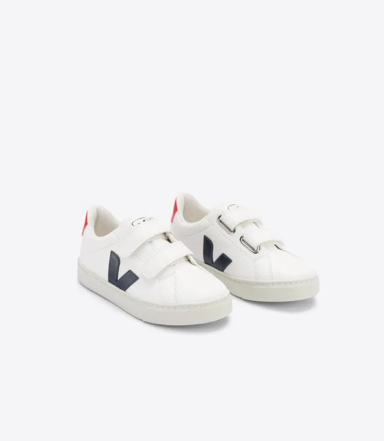 Veja Kids Trainers Esplar Velcro Leather | White, Navy & Red