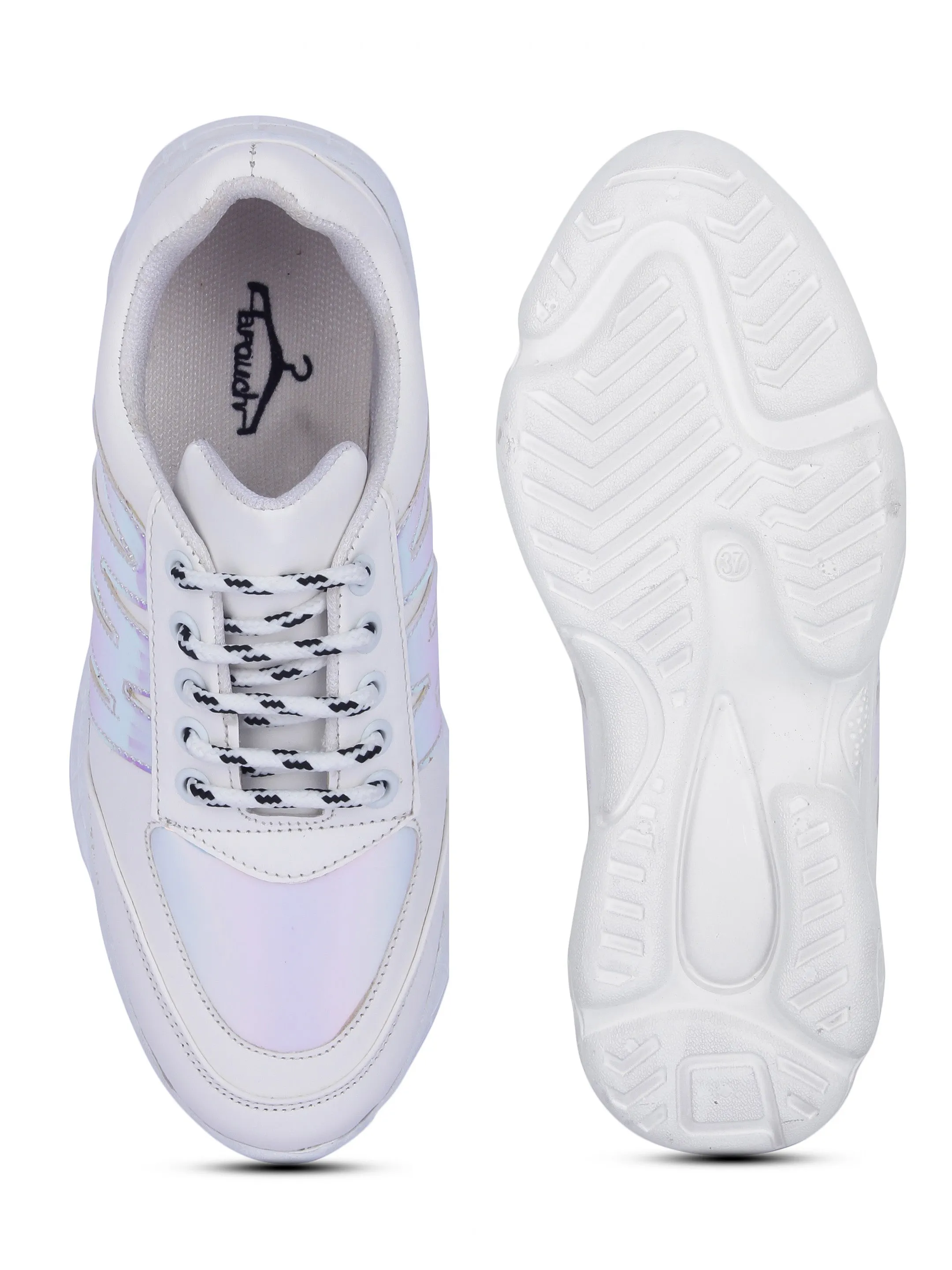 White And Chrome Stylish Striped Casual Sneaker