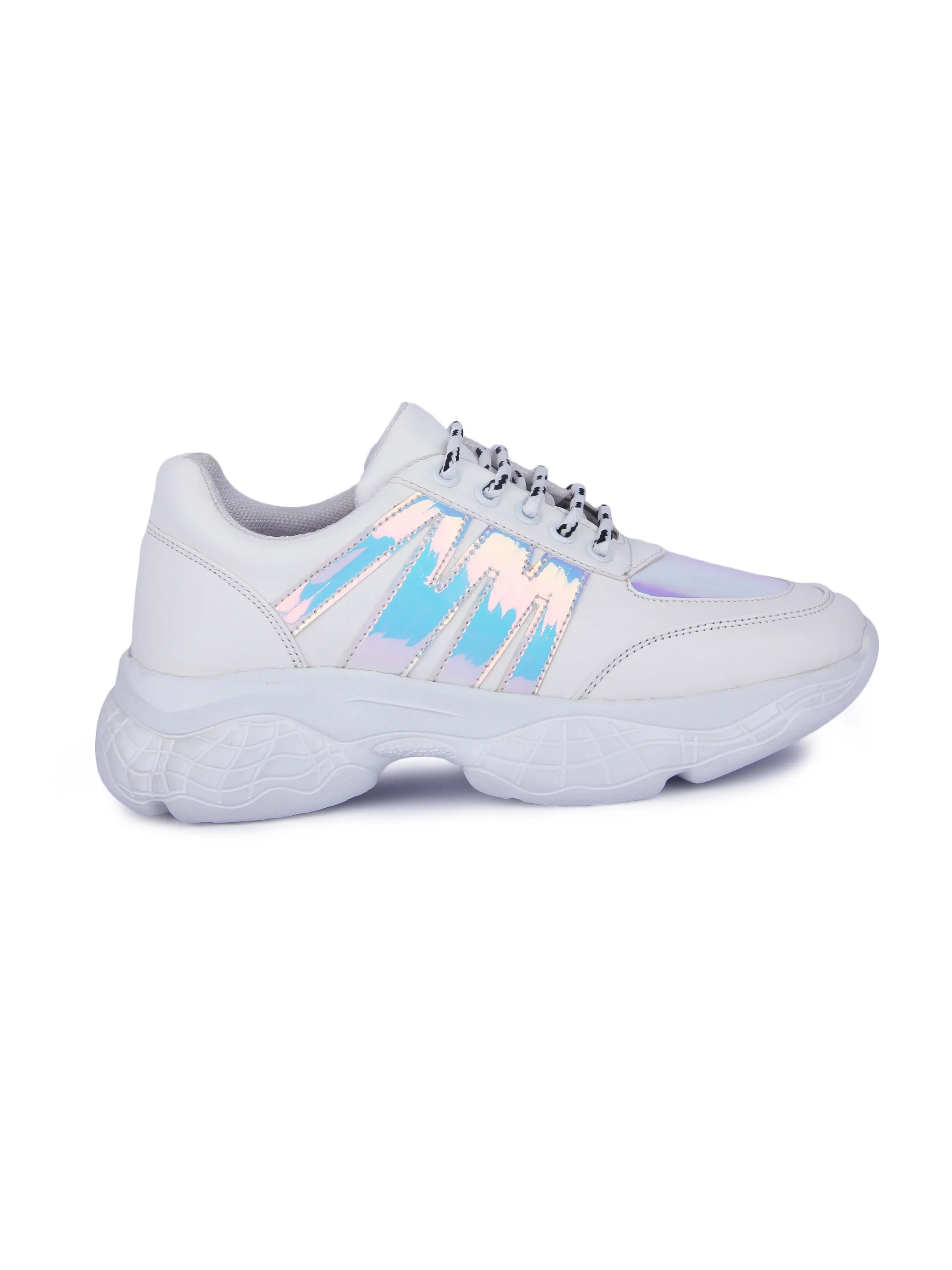 White And Chrome Stylish Striped Casual Sneaker