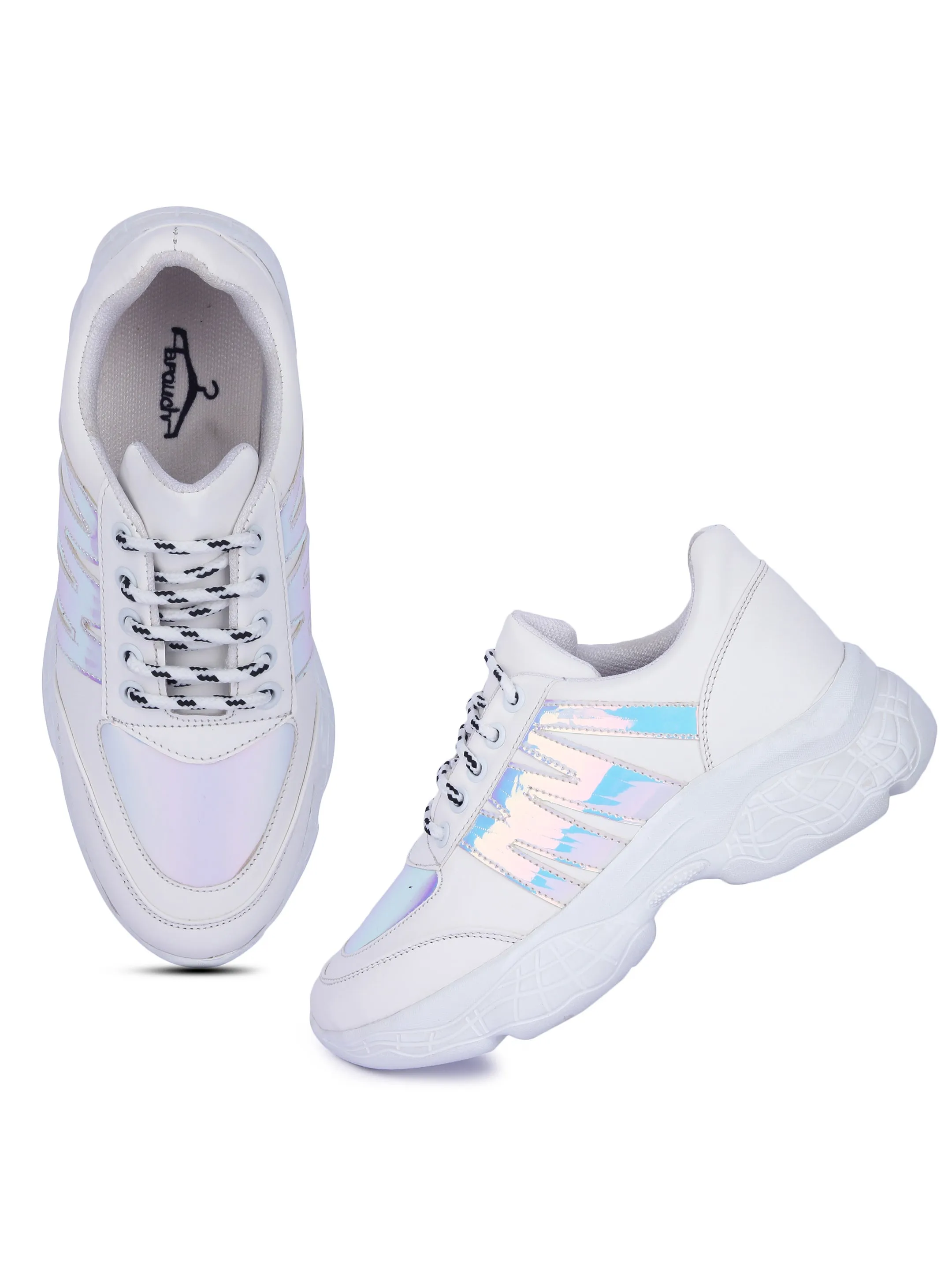 White And Chrome Stylish Striped Casual Sneaker