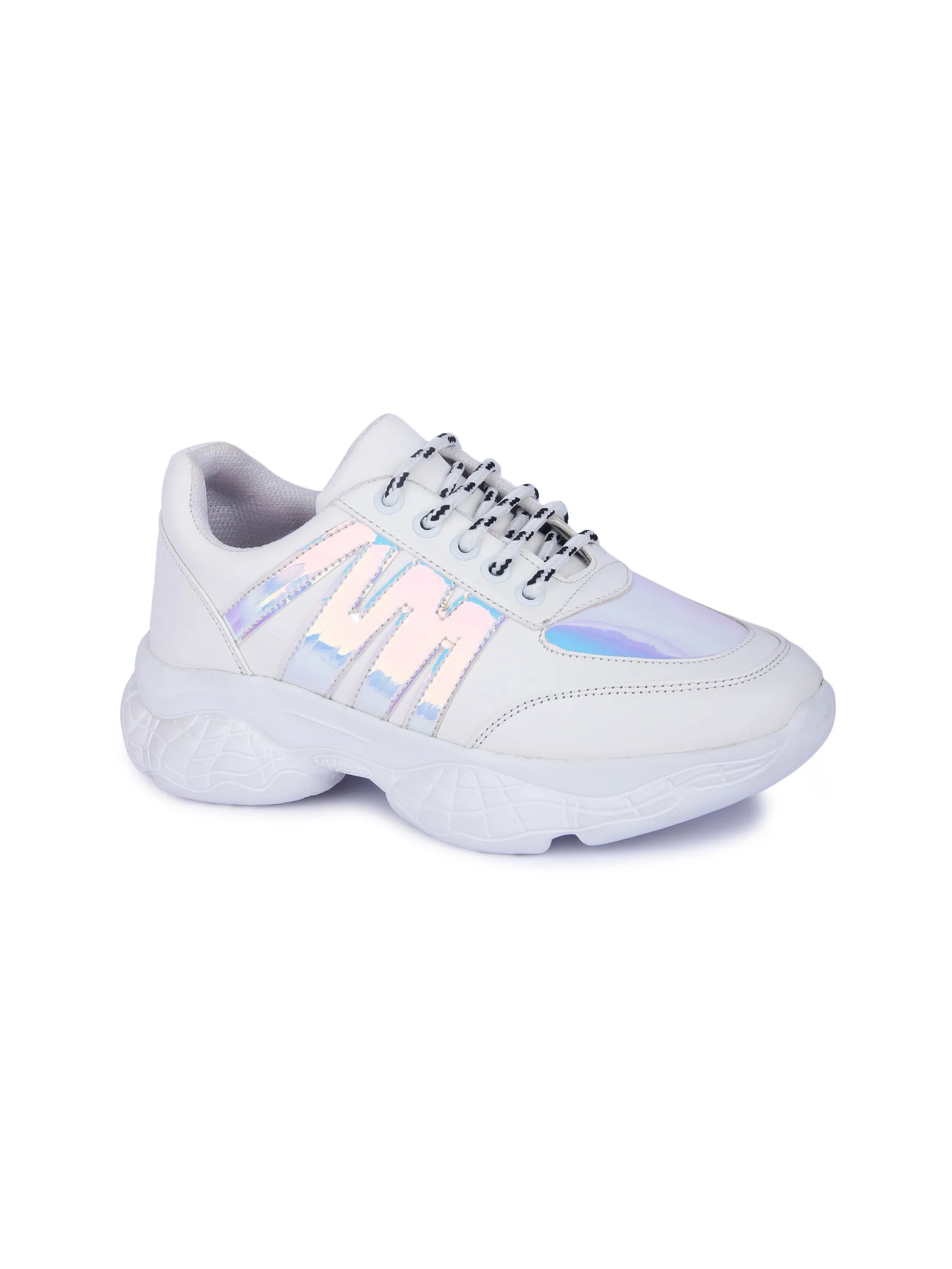 White And Chrome Stylish Striped Casual Sneaker
