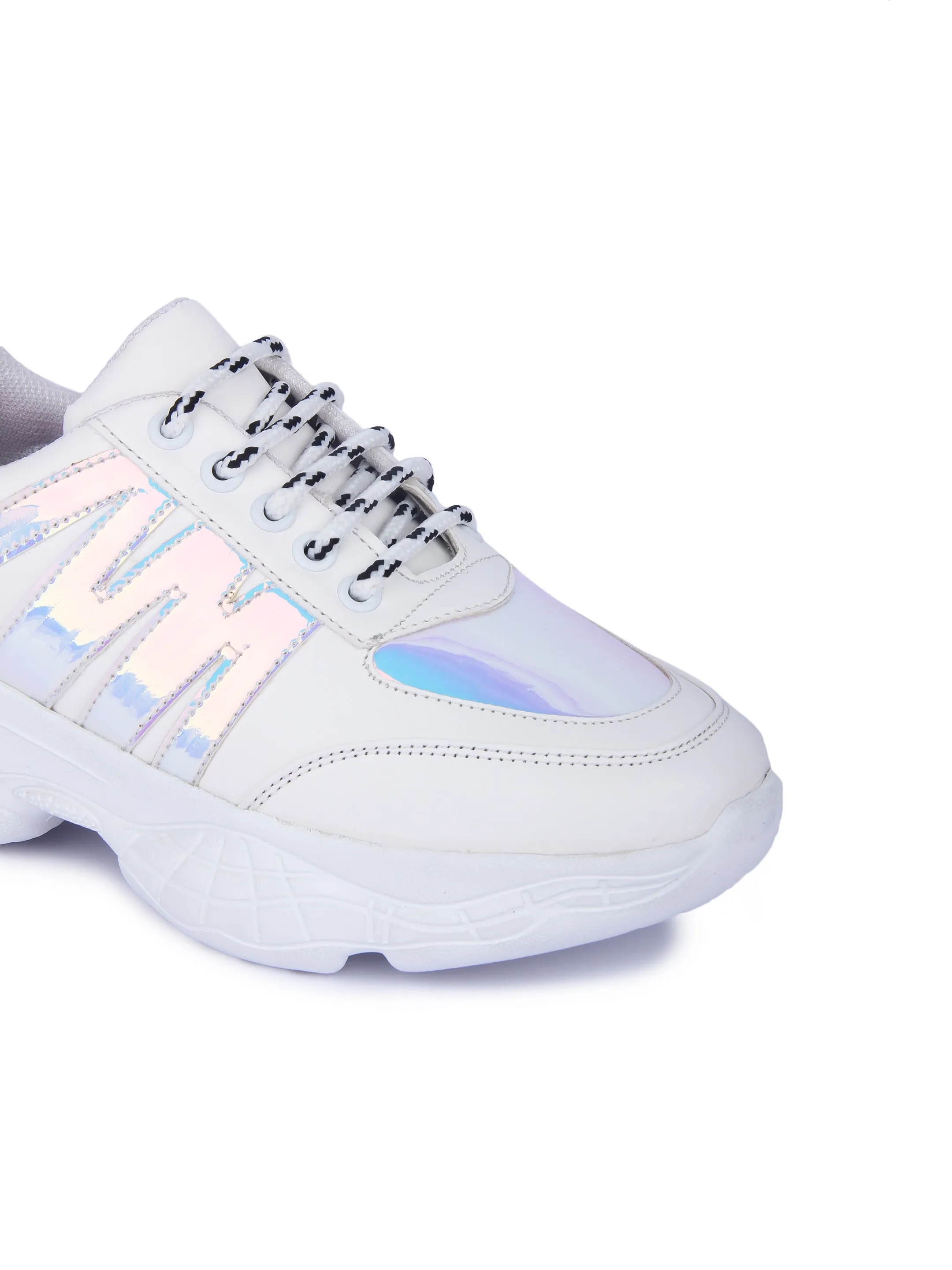 White And Chrome Stylish Striped Casual Sneaker
