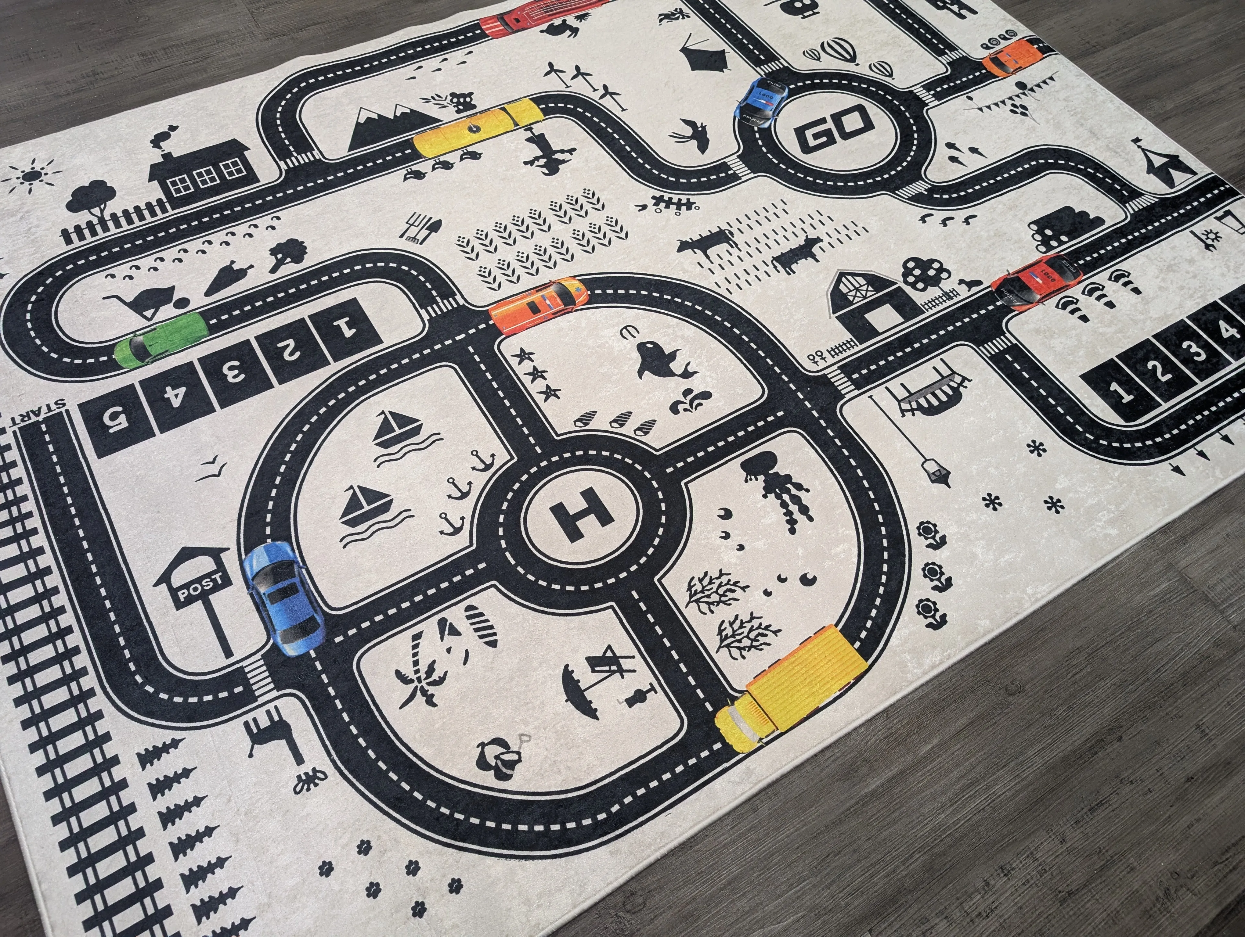 white roads city kids rug