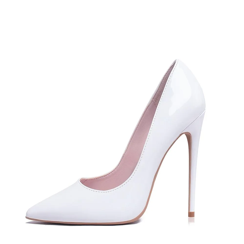 Women Pumps High Heels Shoes 10cm White Shoes for Wedding Lacquer