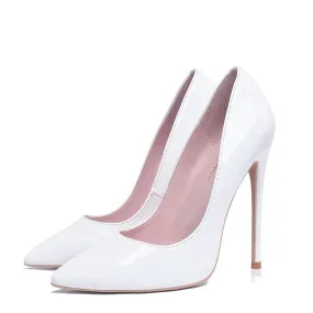 Women Pumps High Heels Shoes 10cm White Shoes for Wedding Lacquer