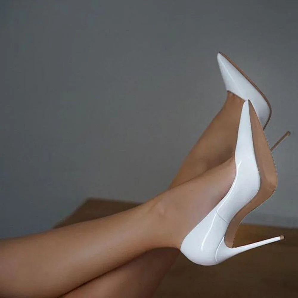Women Pumps High Heels Shoes 10cm White Shoes for Wedding Lacquer