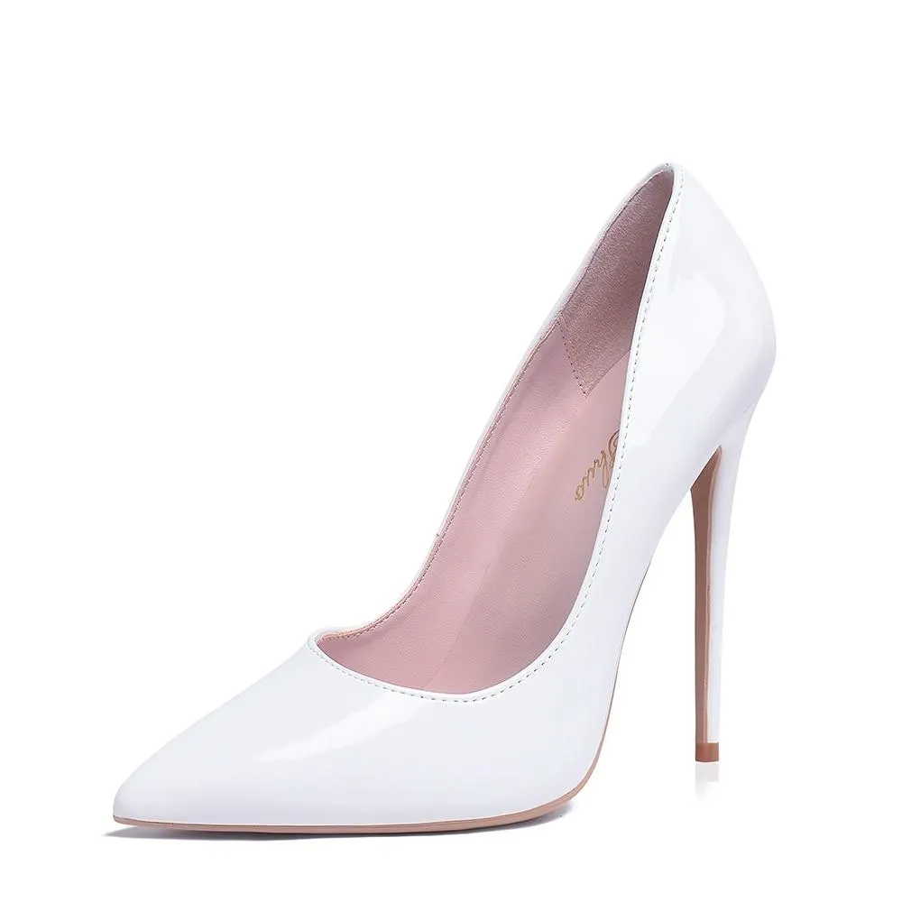 Women Pumps High Heels Shoes 10cm White Shoes for Wedding Lacquer
