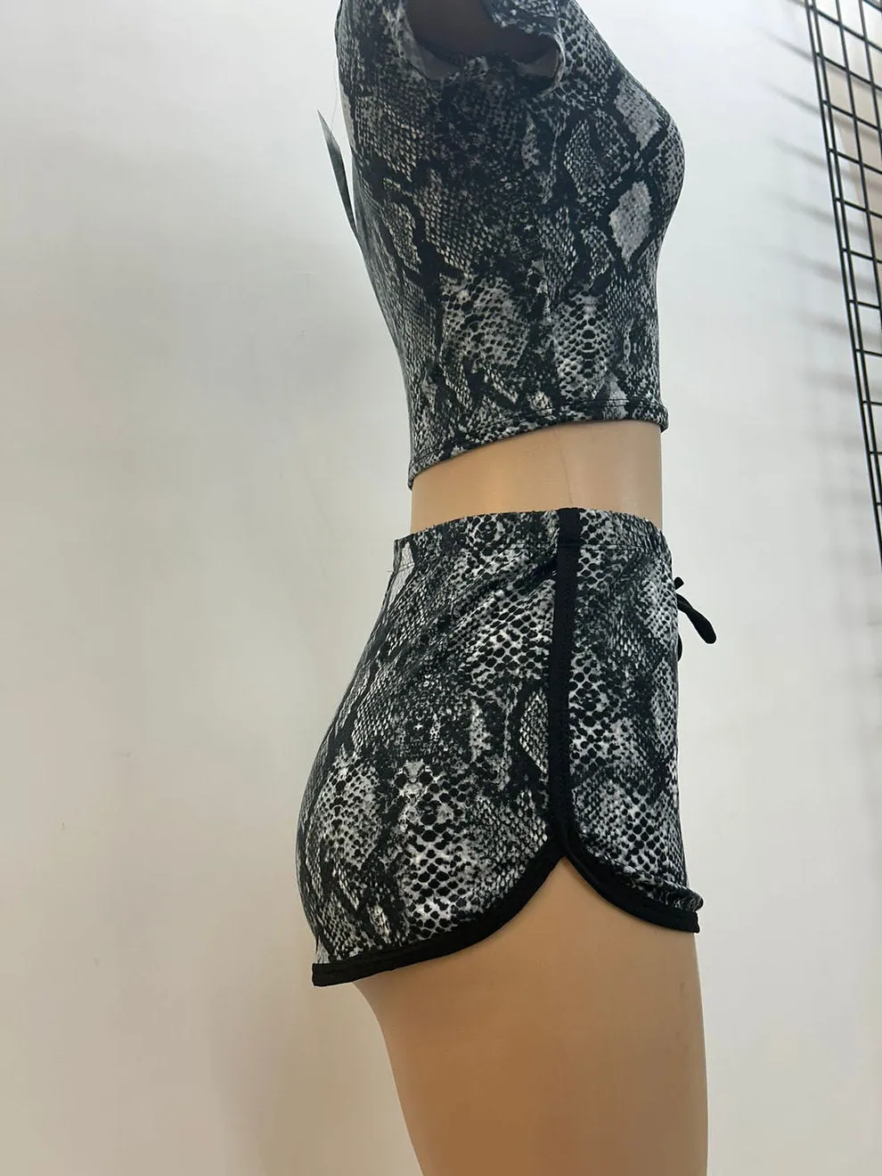 Women's Animal Print 2 Piece Outfits, Sleeved Crop Top and Shorts Two Piece Set