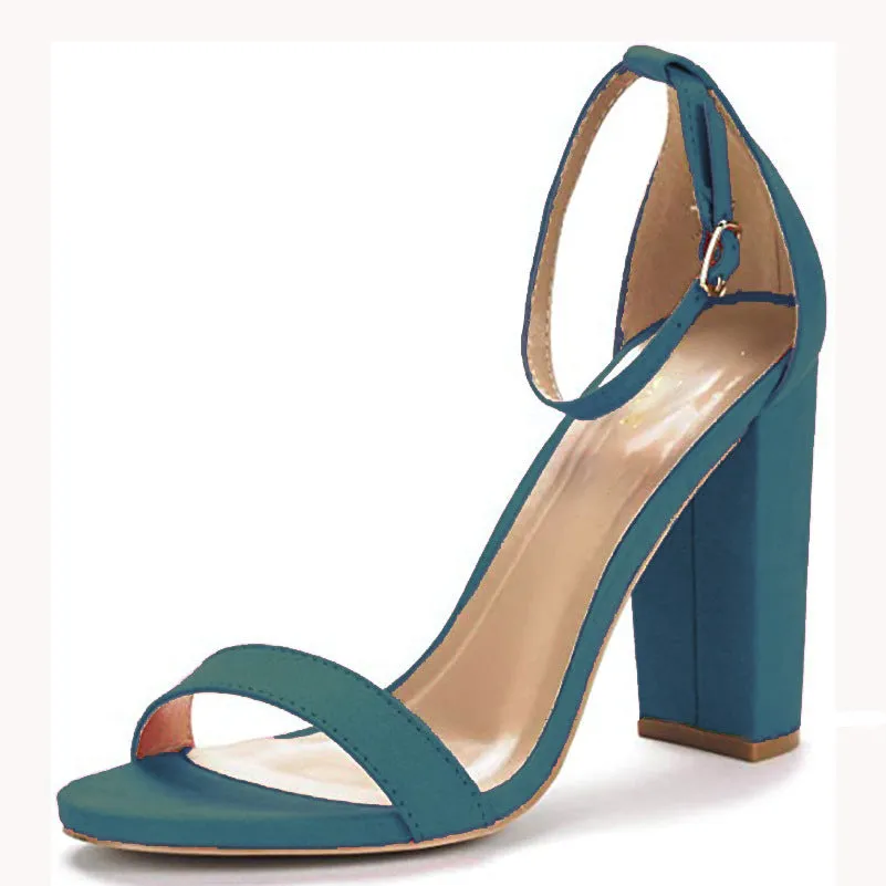 Women’s Suede High Block Heels with Ankle Strap