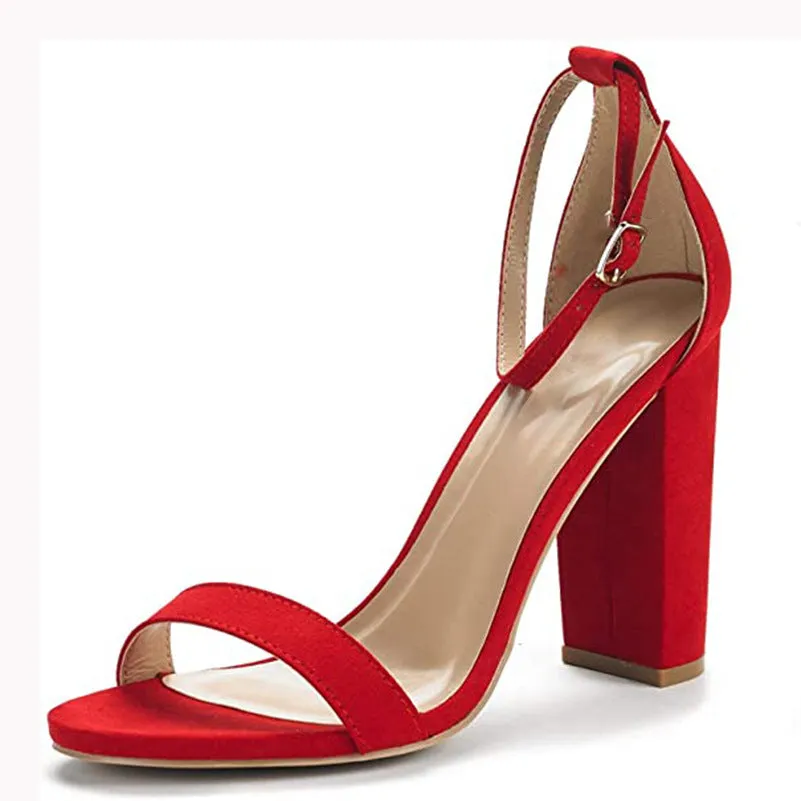 Women’s Suede High Block Heels with Ankle Strap