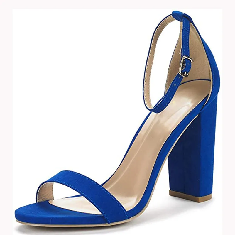 Women’s Suede High Block Heels with Ankle Strap
