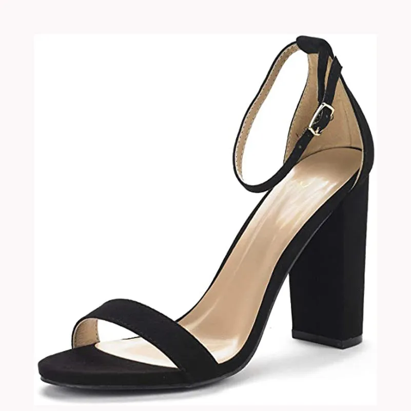 Women’s Suede High Block Heels with Ankle Strap